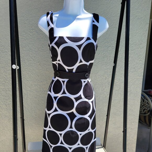 London Times Dress Women's Size 10 Black & White Geometric Circle Pattern - Picture 1 of 6